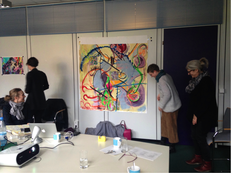 Unveiling the collaborative artwork "Workshop 1" by Lynne Cameron and the Cinepoetics group.